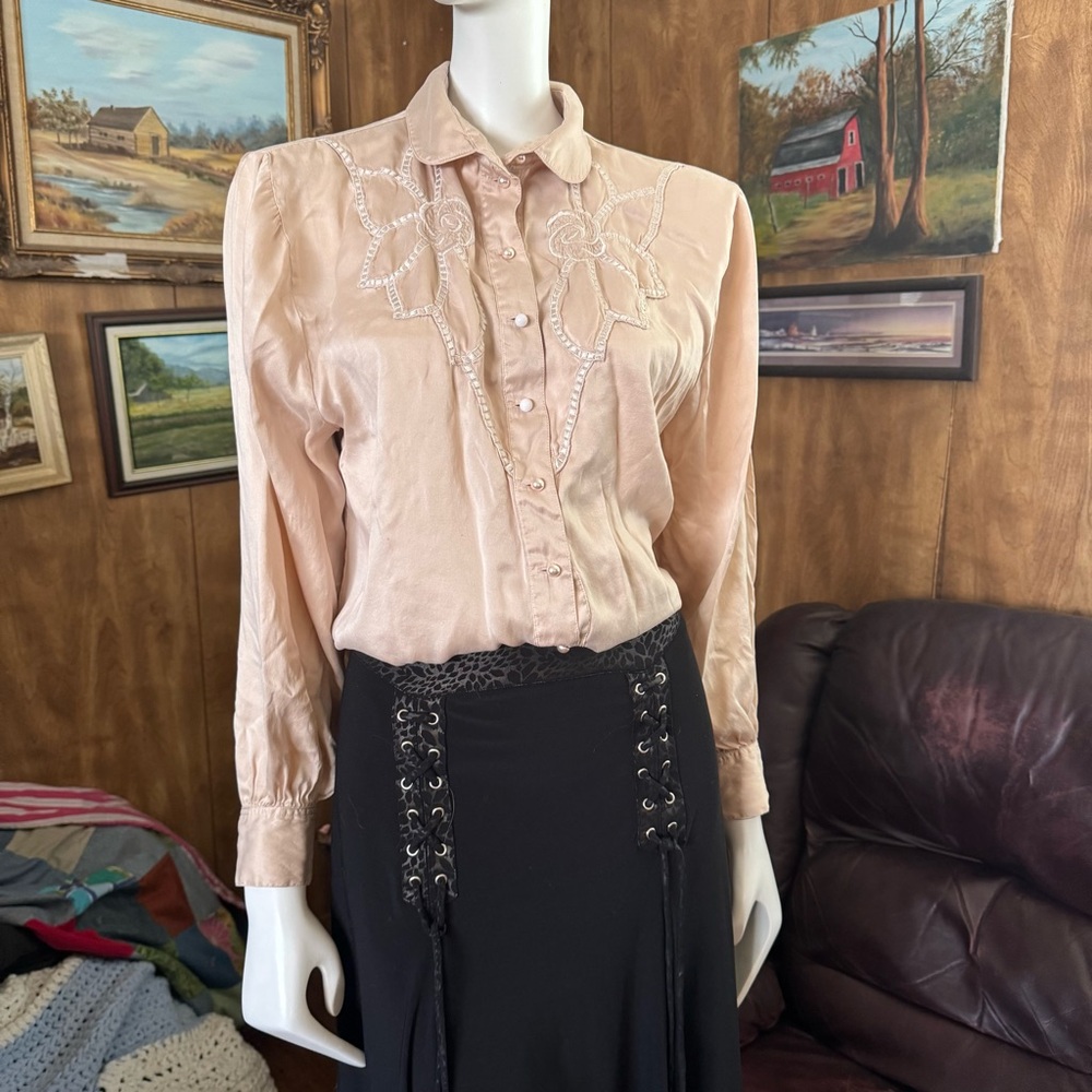 Vintage Silk Floral Cottagecore Blouse